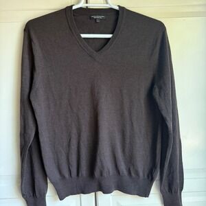 Express Merino Wool V-Neck Sweater Soft Knit Pullover Brown Mens Large‎
